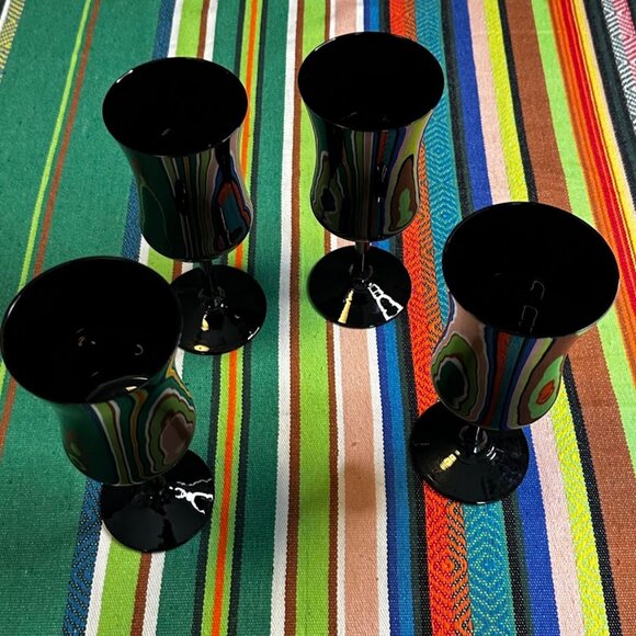 Zbigniew Horbowy Design 4 Black Glass Wine Goblets Vintage MCM Poland 1970s - Picture 9 of 12